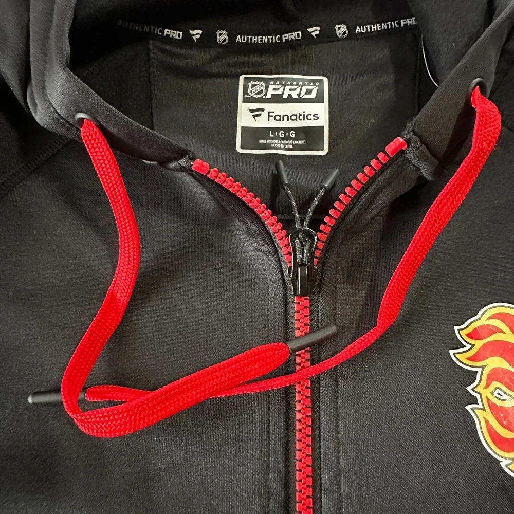 Authentic Pro Fanatics Calgary Flames NHL Hoodie L‎ Performance Fleece Zip NEW